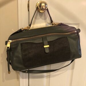 Badgley Mischka grey rectangular leather satchel with calfskin pocket